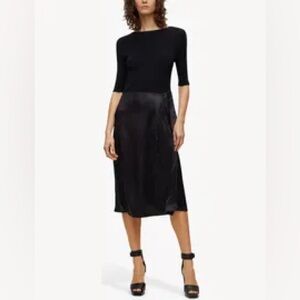 $495 Boss mixed media black dress with satin skirt size medium